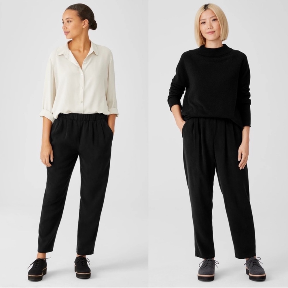 Eileen Fisher Soft Twill Pleated Tapered Pant.